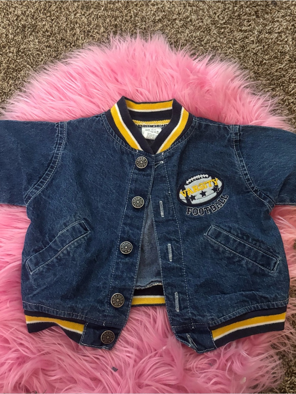 12M Baby vintage Denim Varsity Football Jacket Letterman Style